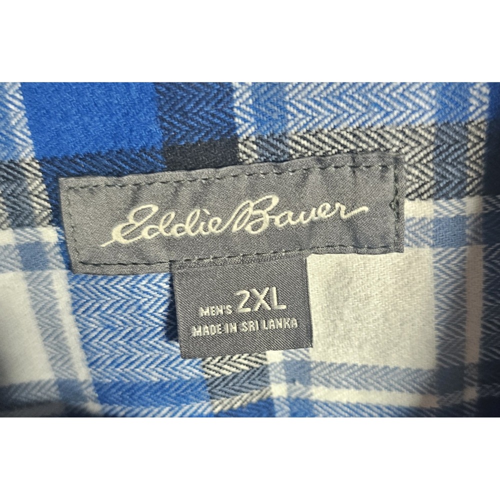 Eddie Bauer Flannel Button Down Shirt Mens Sz 2XL Blue White Plaid Long Sleeve - Picture 3 of 7